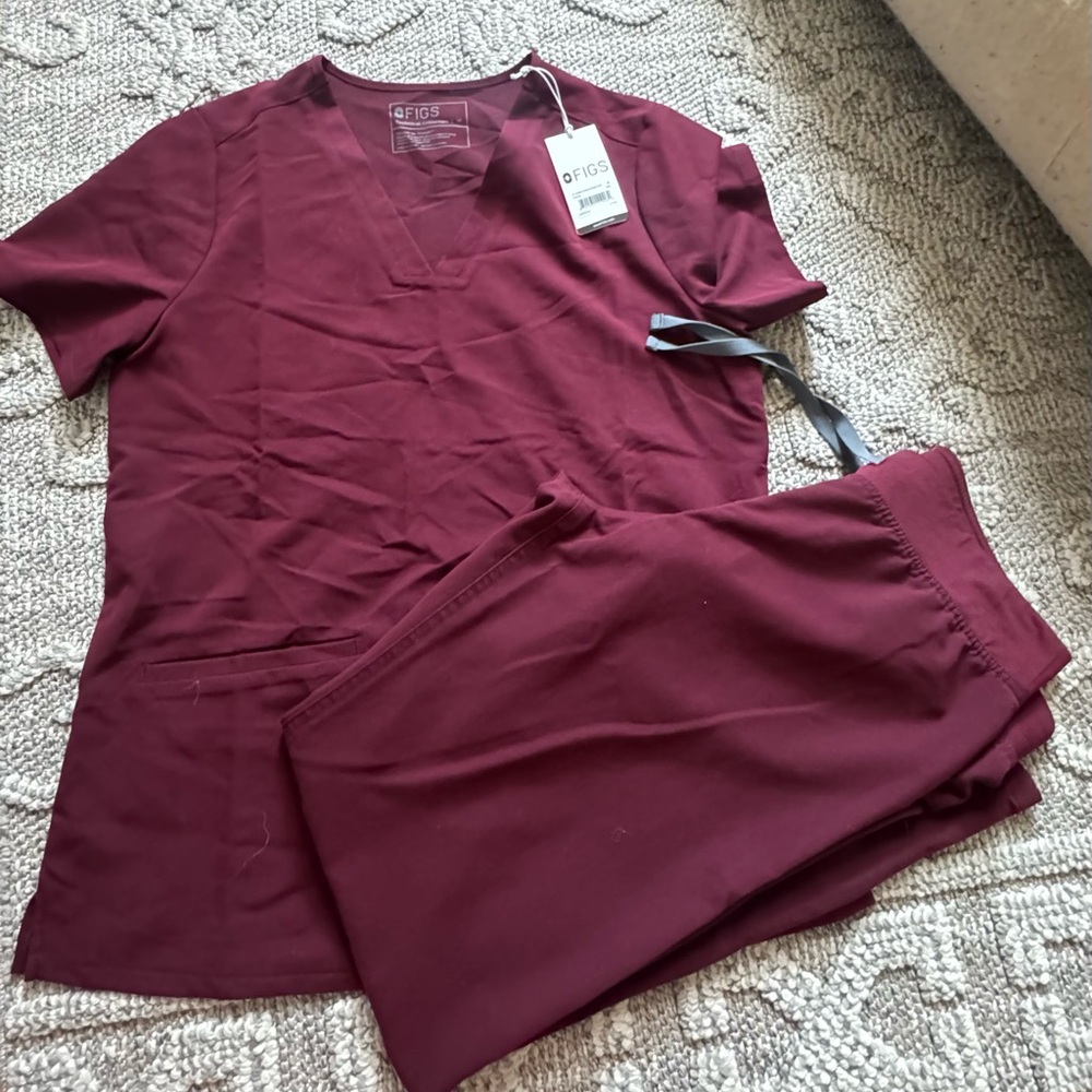 Figs Burgundy Medical Scrub Top and Pants